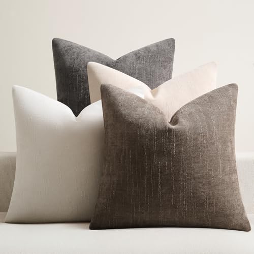 Pack of 4 Throw Pillow Covers 18x18 Inch Chenille Textured Neutral Soft Pillow Covers Solid Decorative Farmhouse Cushion Covers Home Boho Decor for Couch Sofa Bed Living Room - color: Neutral, size: 18" x 18" (Pack of 4)