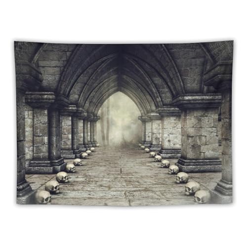 Houselerax Gothic Tapestry,Antique Victorian Style Fantasy Scene Skull Candlesticks in Dark Spooky Room Wall Hanging Decor Tapestries for Bedroom Living Room 60"x40" - color: Gothic-14, size: W60xL40in