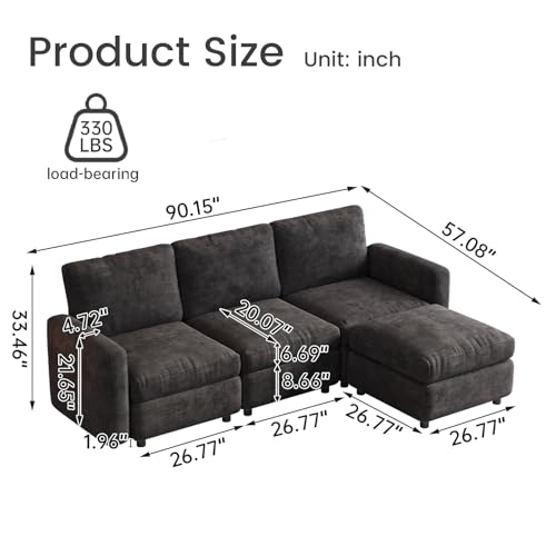 Guyii 4 Seater Modular Sectional Sofa with Storage Ottomans, L Shaped Couch with Comfy Cushions,Soft Fabric Sofa Couch for Living Room - color: Dark Gray, size: 4 seater(with one ottoman)