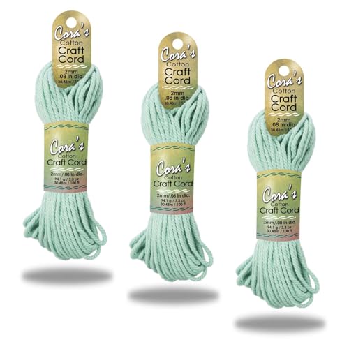 Cora's Cotton Macrame Cord | 2mm x 100ft 3-Pack | Braided Cotton Cord for Macrame | Macrame, DIY Crafts, Plant Hangers, Wall Hanging, Crochet | Durable, Long Lasting, Vibrant (Mint Green) - color: Mint Green