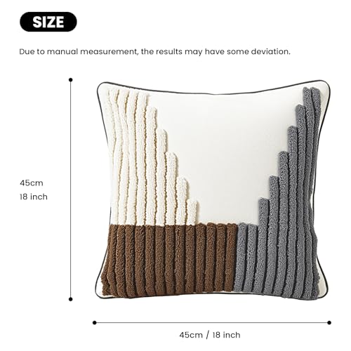 18in x 18in Geometric Tufted Pillow Cover, Neutral Gradient Stripe Cushion Case, Modern Textured Throw Pillow Sham for Sofa Bedroom Living Room, Boho Farmhouse Home Decor - color: Pastoral Style 3, size: 18" x 18" (Pack of 1)