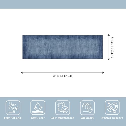 2x6ft Non-Slip Washable Kitchen Rug - Modern Carpet Runner for Hallway,Bedroom Bedside,Laundry Room,Entryway with Rubber Backing – Abstract Neutral Low-Pile Thin (Navy Blue,2x6) - color: Navy Blue, size: 2' x 6' (Rectangular)