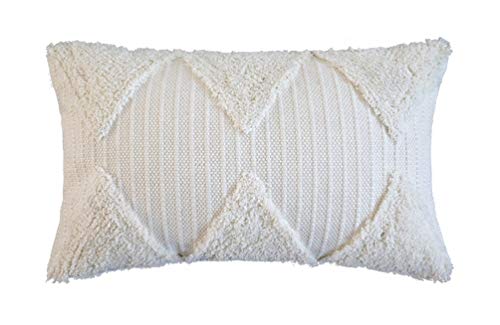 Fennco Styles Handcrafted Tufted Geometric Decorative Lumbar Throw Pillow Cover 12" W x 20" L - White Cushion Case for Home, Couch, Living Room, Bedroom, Office Décor - style: 12 Inchx20 Inch Pillow Cover