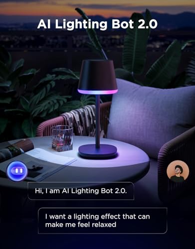 Govee Smart Cordless Table Lamp Classic (No Adapter), RGBIC Rechargeable Table Lamp for Bedroom, Living Room, Portable Desk Lamp Works with Matter, LED Bedside Lamp with 72 Scenes Modes, Timer, 500lm