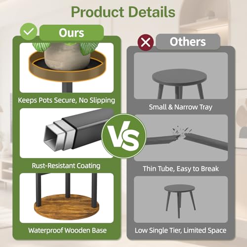 iDavosic.ly 3 Tier Plant Stand Indoor, Tiered Corner Metal Wood Multiple Flower Holder Shelf, Tall Orchid Display Rack for Patio Porch Living Room Balcony Outdoor, Brown - color: Black - Brown, size: 3 Tiers