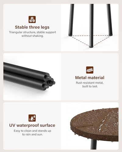 2 Pack Plant Stand Set: Tall and Short Round Wood Grain Plant Tables with Metal Legs - Indoor Outdoor Side Tables for Living Room, Bedroom, Patio, Balcony, Brown, 150 lbs Capacity(Walnut) - color: Walnut, size: 14"&20"