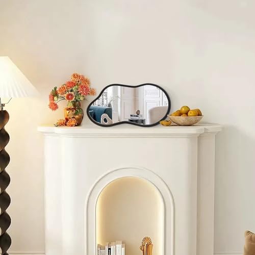 AAZZKANG Irregular Wall Mirror with Wood Framed Small Asymmetrical Black Hanging Mirrors for Bedroom Living Room Bathroom Entryway Dressing Room Decorative - color: Black, size: 14"L x 8"W