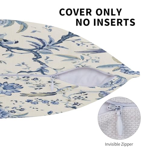 Chinoiserie Pillow Covers 18 x 18 Set of 2 Birds Floral Linen Throw Pillow Cover Vintage White and Blue Farmhouse Decorative Pillowcases for Living Room Couch Bed Sofa Outdoor - color: Chinoiserie Bird, size: 18" x 18" (Pack of 2)