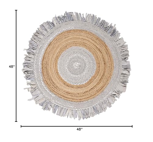 SAFAVIEH Cape Cod Collection Area Rug - 4' Round, Light Grey & Natural, Handmade Boho Fringe Jute & Cotton, Ideal for High Traffic Areas in Living Room, Bedroom (CAP701F) - color: Light Grey/Natural, size: 4' (Round)