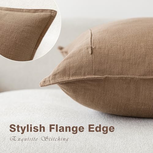 Foindtower Pack of 2, Decorative Linen Solid Throw Pillow Covers Soft Accent Cushion Case Boho Farmhouse Pillowcase for Chair Couch Sofa Bedroom Living Room Home Decor 16 x 16 Inch Light Khaki Brown - color: Brick, size: 16" x 16" (Pack of 2)