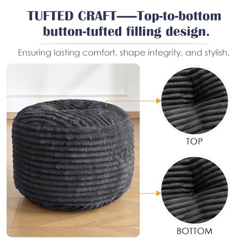 Round Ottoman,Corduroy Pouf Ottoman Foot Rest,Storage Footstool for Living Room,18x14 Soft Floor Poufs,Memory Foam Filling - Dark Grey, 18x14 in - color: Dark Grey, size: 18"D x 18"W x 14"H