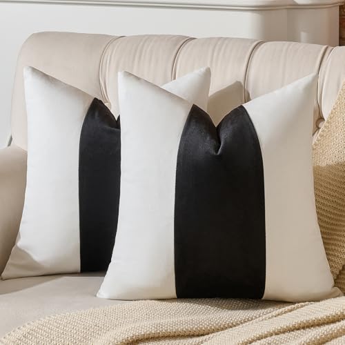 AmHoo Pack of 2 Velvet Panel Cotton Pillow Covers Decorative Pillowcase Cushion for Couch Sofa Bedroom 20 x 20-Inch Black - color: Black, size: 20" x 20" (Pack of 2)