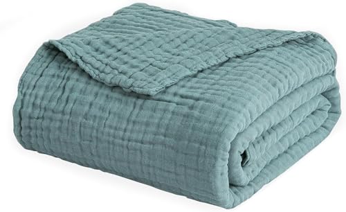 EMME Cotton Throw Blanket for Couch Soft Muslin Blankets 50"x60" Lightweight Breathable Blanket All Season Gauze Blanket, Teal - color: 01 - Teal, size: Throw (50" x 60")