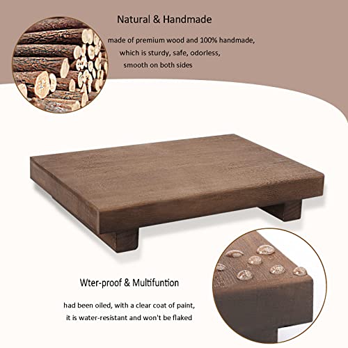 zoocatia Small Wood Tray Pedestal Stand Farmhouse Bathroom Decor Decorative Wooden Riser Kitchen Soap Dish Holder for Vanity, Counter, Sink, 9" x 5.9" - Walnut - color: Walnut, size: 9" x 5.9" x 1.6"