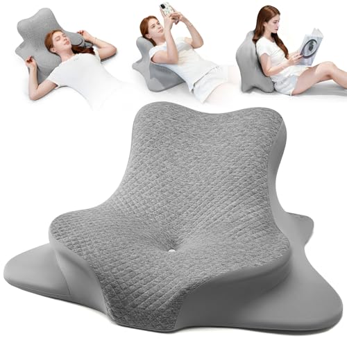 Reading Pillow for Bed, Leaning, Lying and Prone, Ergonomic Memory Foam Bed Wedge Pillow for Headboard, Floor Cushions, Chin & Back Support Pillows on Bedrest Couch Floor- Grey