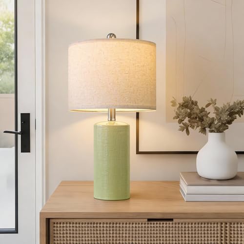 G-SAFAVA 20.5" Small Table Lamps for Living Room Lamp Single Ceramic Lamps for Bedroom Bedside Lamps Modern Boho Lamps for Night Stands Farmhouse Nightstand Lamp Side End Table Lamp, Light Green - color: Light Green - Single