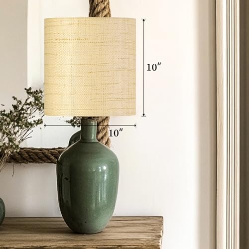 GO&SO Set of 2 Cylinder Drum Lamp Shades Farmhouse Lampshades, 10" L x 10" H (E26 Spider), Woven Lampshades for Table Lamp & Bedside Lamps,Replacement Lamp Shade In Hand Crafted,Easy Assembly Required - color: Hand-woven fabric, size: 10*10*10IN-2PC