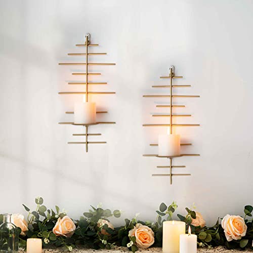 AIM & GGKK Gold Metal Candle Sconce Holder,Hanging Wall Mounted Candle Sconces Holder, Wall Sconces Decor for Bedroom,Bathroom, Dining Room and Office(Set of 2) - color: Gold
