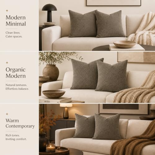 JoraLion 22x22 inch Boucle Throw Pillow Covers, Brown Woven Texture Neutral Pillow Cover Breathable Cushion Case for Couch Sofa Bed Living Room Home Decor, Pack of 2, No Insert - color: Brown, size: 22" x 22" (Pack of 2)