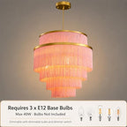 5-Tiered Pink Chandelier,3 Lights Boho Fringe Pendant Light Fixture,Tassle Chandelier for entryway,Dining Room,Baby Nursery,Gold and Pink - color: Pink-Pendant