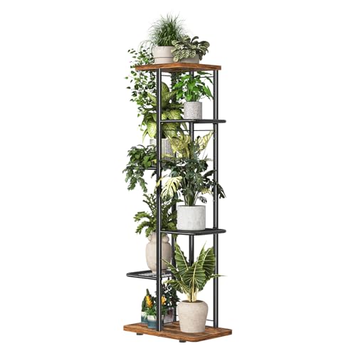 Simple Trending Plant Stand Indoor Outdoor, 6 Tier Plant Shelf, Tall Corner Flower Pot Holder, Metal Display Rack for Patio Balcony Living Room,Brown