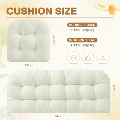 Barydat 3 Pack Wicker Furniture Cushions Waterproof Outdoor/Indoor Tufted Wicker Chair Cushions 1 Loveseat and 2 U-Shape Rattan Chairs for Patio Furniture, Rattan Love Seat, Bench(Cream) - color: Cream