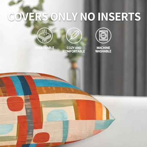 Blue and White Blocks Throw Pillow Covers Orange Decorative Boho Mid Century Pillow Cases 18x18 Set of 2 Modern Pillowcase Outdoor Cushion Cover for Home Couch Sofa - color: Blue and White Blocks, size: 18" x 18" (Pack of 1)