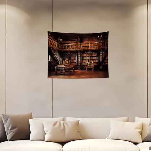 QGHOT Medieval Bookshelf Tapestry Vintage Library Bookcase Tapestry Wall Hanging Victorian Office Zoom Video Backdrop Old Books for Study Room Bedroom Living Room Decor 39.4" x 31.5" - color: H, size: 31.5"L x 39.4"W