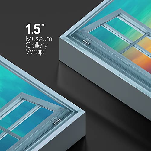 wall26 Canvas Print Wall Art Window View Teal Orange Sunset Over Tropical Ocean Wilderness Nature Photography Realism Scenic Landscape Colorful Multicolor for Living Room, Bedroom, Office - 12"x18" - color: A40-2204-irs17, size: 18"L x 12"W