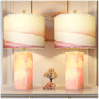 Scenekoy 23" Alabaster Table Lamp Set of 2 with Night Light for Bedroom Living Room, Rotary Switch, Pink Modern Table Lamp with Linen Shade, Nightstand Lamps for Room Bedside Office (Bulb Included) - color: Pink
