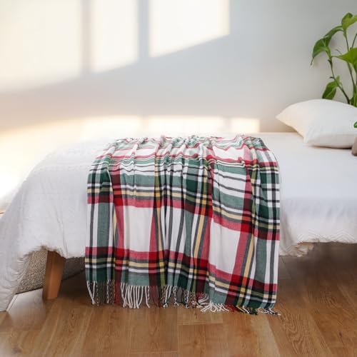 BATTILO HOME Christmas Green Plaid Throw Blanket for Couch Bed, Decorative Red Green Blanket Throw, Buffalo Checkered Plaid Blankets and Throws Farmhouse Style for Home Christmas Decor 50"x60" - color: Red Green Plaid