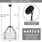 Drum Chandeliers, 18'' Drum Pendant Light Fixture with White Linen Fabric Shade, White Chandelier Adjustable Modern Farmhouse Hanging Lights for Dining Room Bedroom Kitchen Foyer Entryway - color: 18Inch White&Black
