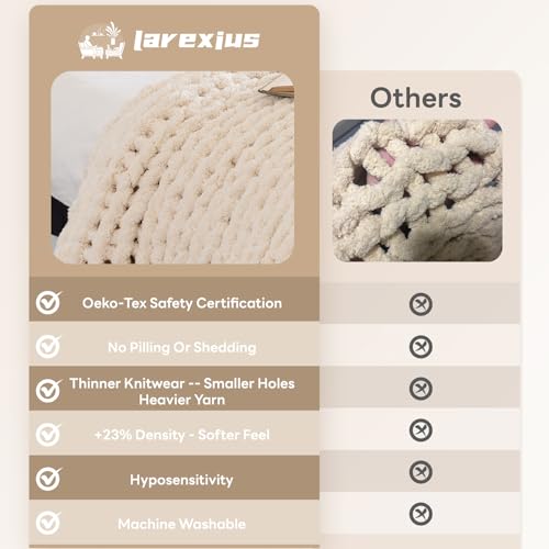 Chunky Knit Blanket - Luxury Soft Cozy 60 * 80 Throw Blanket, 100% Handmade Chenille Yarn Woven Blanket for Couch, Sofa, Home Decor, Gift - Machine Washable (Cream, 60 * 80) - color: Cream, size: 60*80