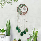 Green Moon Crystal Tree of Life Dream Catcher with Agate Pendant | Handmade, Wall Decor, Wall Hanging Ornament, Bedroom Living Room Home Decor