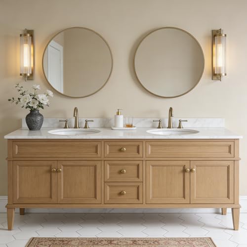 WallBeyond Round Wood Mirror 28" Circle Wall Mirror for Bathroom Round Wall Mirror for Wall Decor, Vanity, Entryway Living Room, Honey - color: Honey, size: 28"L x 28"W