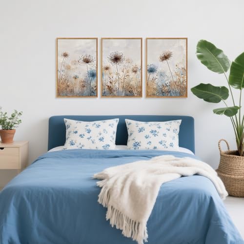 CHDITB Dandelion Wall Art Framed Canvas Wall Art Set Of 3, Dandelion Picture for Living Room, Vintage Wildflower Artwork Botanical Wall Decor, Nature Floral Art Prints for Bedroom Home Decor (12x16 Inch) - color: Dandelion