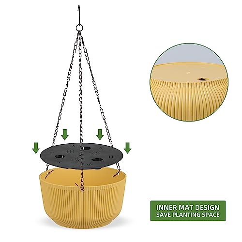 Dexceder 9.8 Inch Self Watering Hanging Planter (2 Pack, Yellow) | Thickened Hanging Basket Flower Plant Pot Indoor Outdoor - color: Yellow, size: 9.8 inch