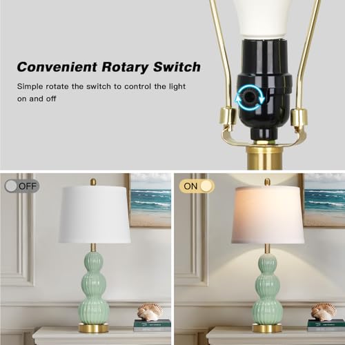 28" Sage Green Table Lamps Set of 2 for Living Room, Modern Ceramic Bedside Lamps for Bedroom, Ribbed Gourd Table Lamps for Nightstand (2 LED Bulbs Included) - color: Sage Green - 28"H
