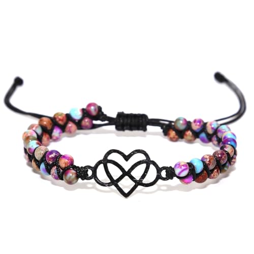 Women Boho Wrap Bracelet,Handmade Natural Stone Crystal Emperor Beads Heart Bracelet, Fashion Bohemian Jewelry Gift for Women - color: Double Heart