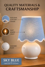 Benton Ceramic Table Lamp with Fabric Shade – 13" Bedside Accent Lamp for Bedroom, Living Room & Nightstand (Sky Blue) - color: Sky Blue