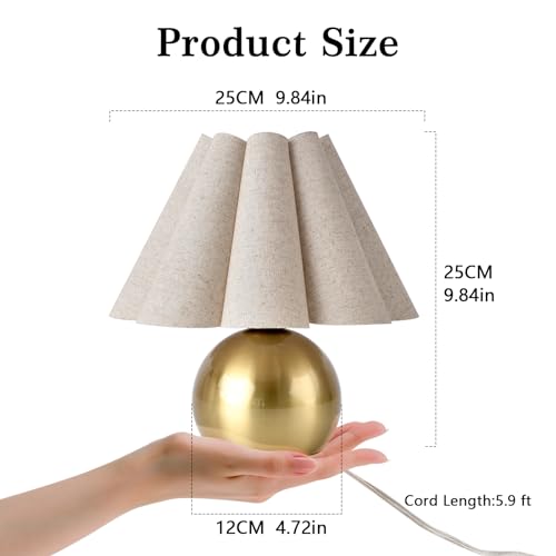 Gold Small Bedside Table Lamp for Bedroom, Brass Gold Bedroom Lamps for Nightstand, Cute Mini Table Lamps for Small Spaces with Scalloped Shade for Kitchen Counter, Bookshelf, Living Room, Kids Dorm - color: Gold, size: On/Off Switch