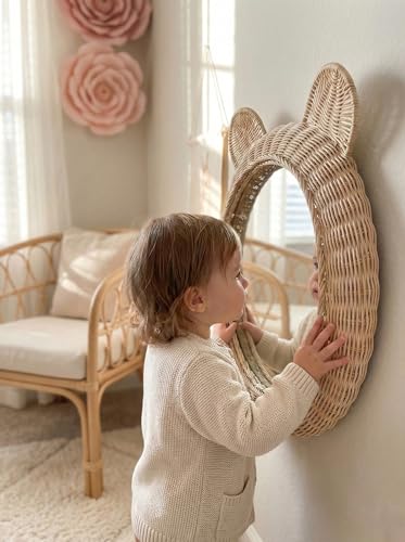 Rattan Bear Wall Mirror for Nursery Decor