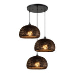 Black Bamboo 3 Light Fixtures Cluster Rattan Pendant Light Hand Woven Wicker Chandelier Boho Ceiling Hanging Light for Kitchen Stairway Hallway Dining Room Foyer - color: Black Bamboo, 3-Ligh