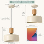 Modern Pendant Lighting,12 inch,Natural Wood and Brass Accent,Adjustable Pendant Light Fixtures for Kitchen Island,Dining Room,Soft Cream - color: Soft Cream