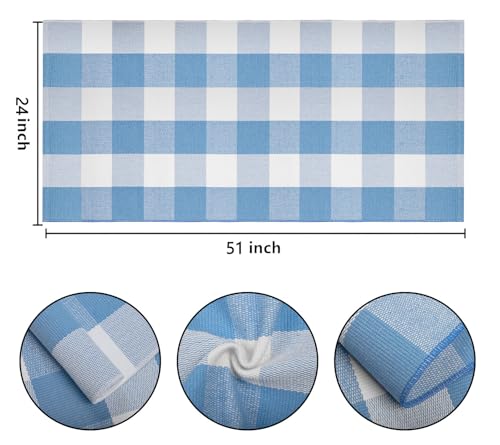Front Porch Rug 24''x51''Light Blue and White Outdoor Rug Cotton Woven Washable Door Mat Outdoor for Layered Hello Welcome Door Mat Kitchen Farmhouse Entryway - color: Light Blue, size: 24''x 51''