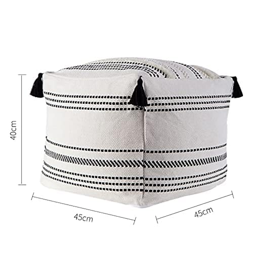 MOCOFO Boho Square Pouf Cover Unstuffed – Tufted Woven Ottoman Footstool with Corner Tassels, Storage Bean Bag Floor Cushion for Living Room Bedroom, 18"x18"x16" (Cover Only) - color: Black, size: 16"D x 18"W x 18"H
