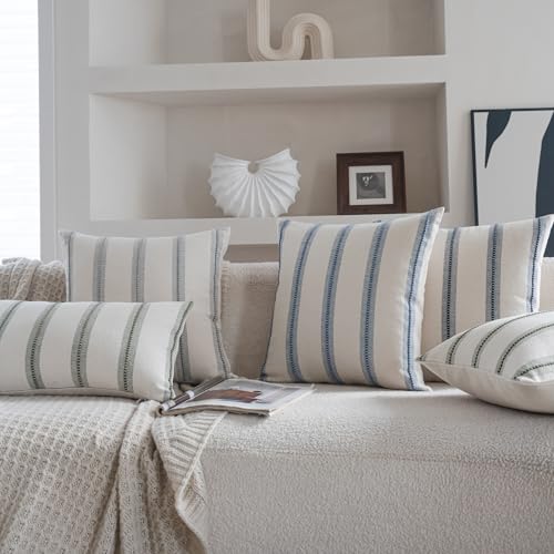 Cethom Boho Throw Pillow Covers 22x22 Set of 2, Grey Striped Decorative Pillow Cases for Couch Chair Bed, Textured Farmhouse Modern Accent Cushion Covers for Living Room Bedroom Sofa Home Decor - color: Grey, size: 22" x 22" (Pack of 2)