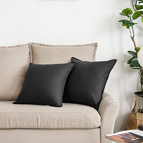 Jeanerlor 18"x18" Solid Cotton Linen Decoration Throw Pillow Case with Zipper Euro Sham Cushion Case Cool Pillow Cover Delicate Decorative Pillowcase for Chair/Bed/Couch,2 Packs, Black - color: Black, size: 18" x 18" (Pack of 2)