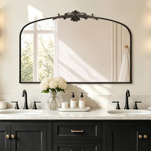 Besdomus Antique Arched Large Mirror: 55"x36" French Black Arch Antique Vanity Mirror - Overmax Decorative Baroque Traditional Ornate for New Home Decor - Idea for Living Room/Fireplace/Bathroom - color: Black, size: 36"L x 55"W