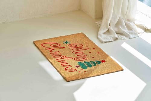 KANKUN Merry Christmas Coco Coir Door Mat with Xmas Tree, Heavy Duty Backing, Welcome Doormat (17" x 30"), Doormat Entrance (Christmas2 - Welcome) - color: Christmas2 - Welcome